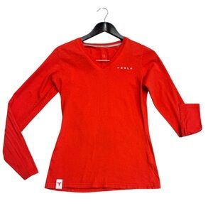 Tesla M worn once rare women’s v neck cotton shirt long sleeve!